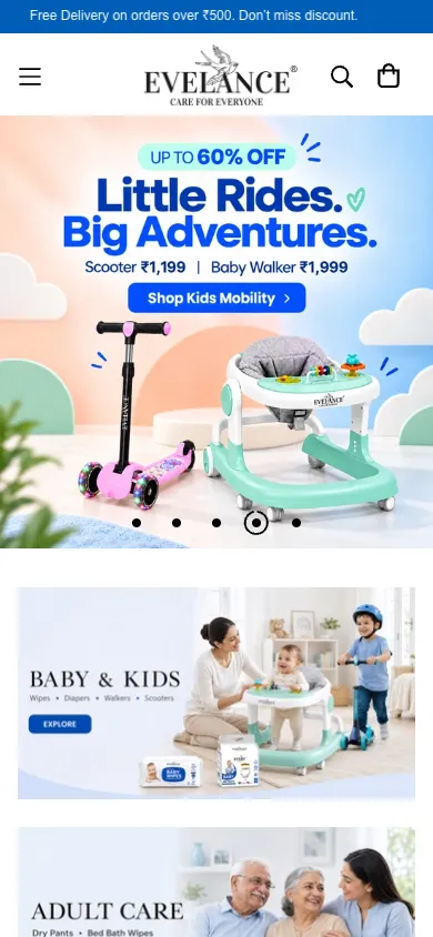 Evelance website on mobile