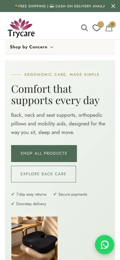 Trycare website on mobile