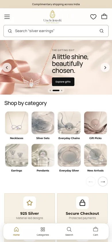 Uncle Jewels website on mobile